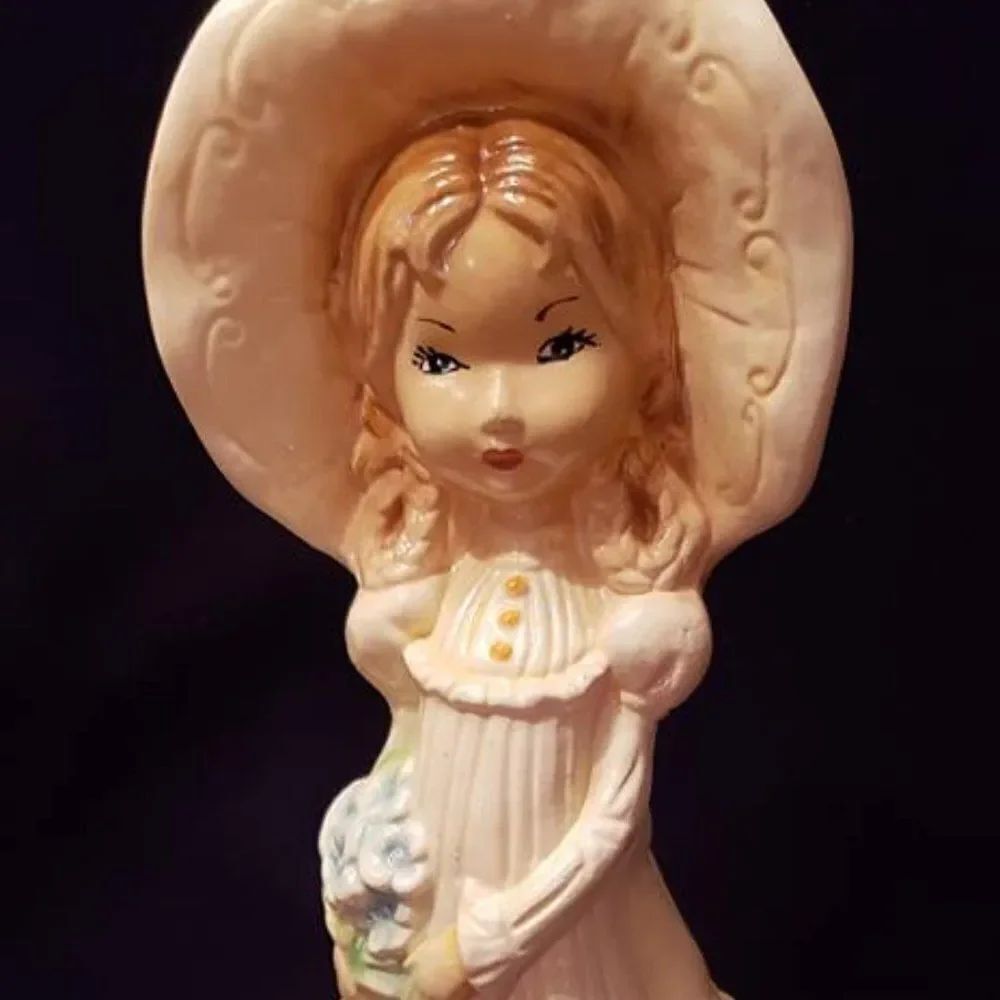 Vintage Porcelain Ceramic Girl in Yellow Dress Bonnet
